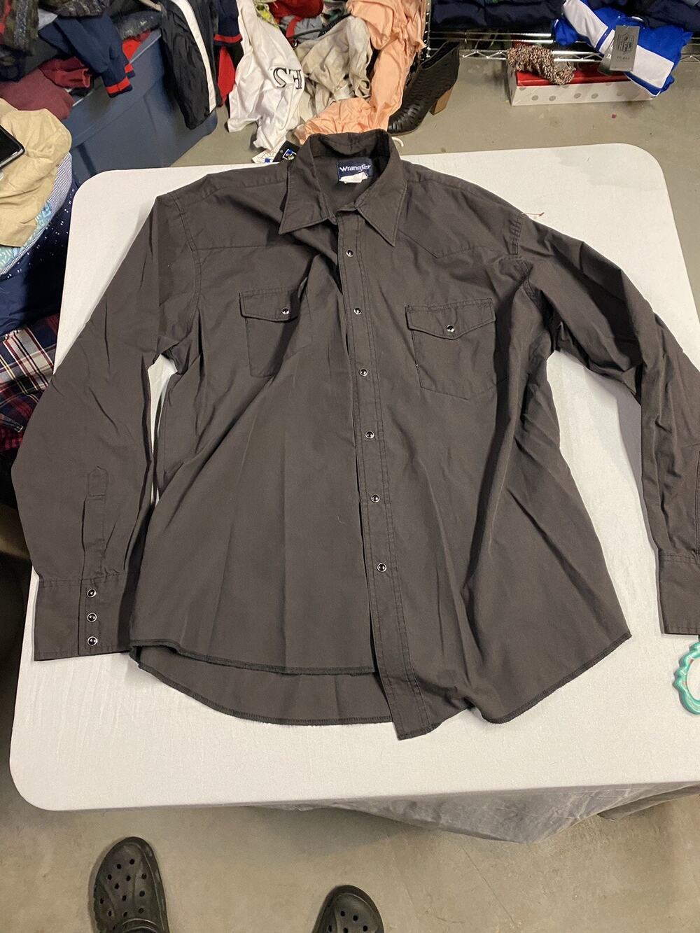 Wranlger Wrancher Western Shirt Black Pearl Snap Shirt Men’s Size Large